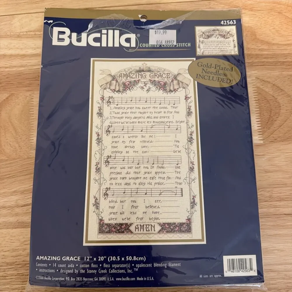 Bucilla Counted Cross Stitch Kit AMAZING GRACE 12x20 Gold Needle Vtg 42563 New